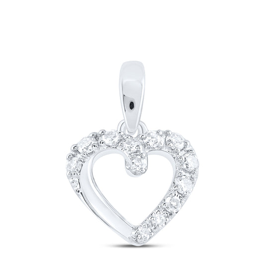 0.06 Ctw Natural Diamond Open Heart Pendant in 10k White Gold