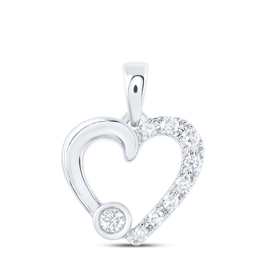 0.06 Ctw Natural Diamond Open Heart Pendant in 10k White Gold