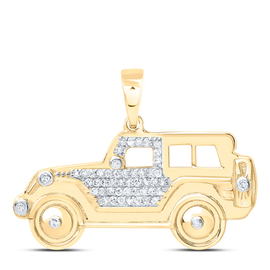 0.12 Ctw Natural Diamond Car SUV Gift Fashion Pendant in 10k Yellow Gold