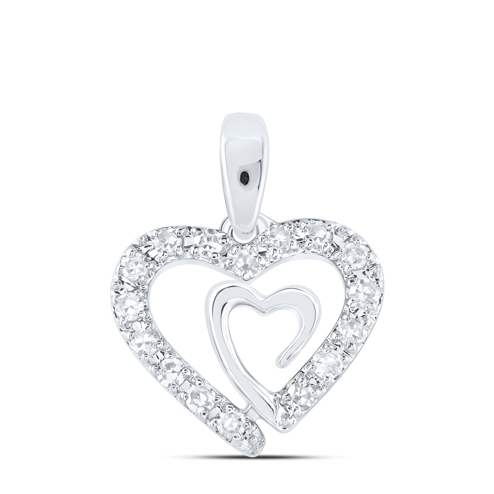 0.07 Ctw Natural Diamond Double Open Heart Pendant in 10k White Gold