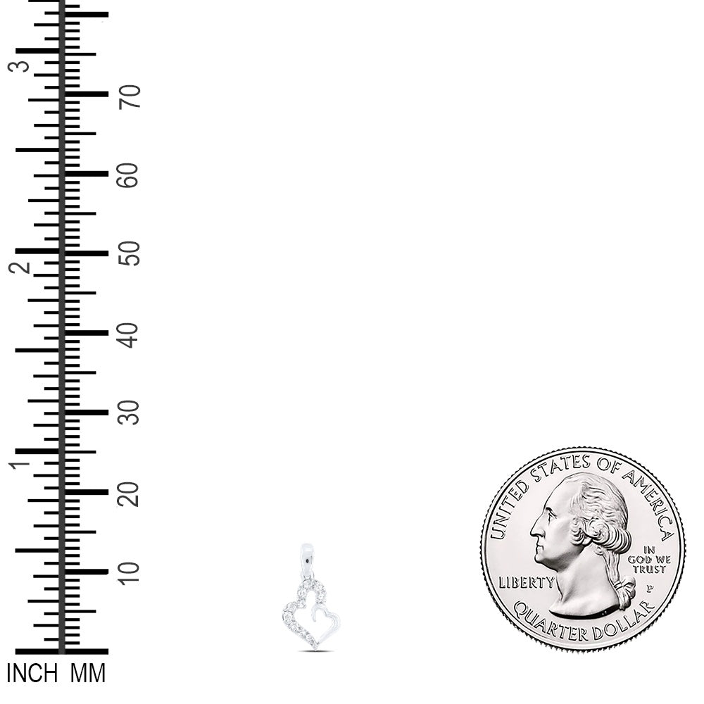 0.06 Ctw Natural Diamond Open Half Double Heart Pendant in 10k White Gold