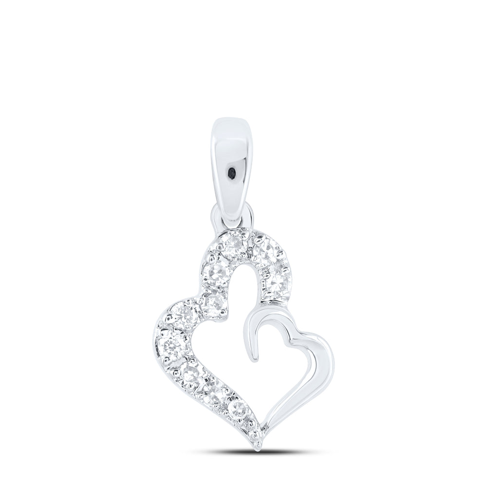0.06 Ctw Natural Diamond Open Half Double Heart Pendant in 10k White Gold