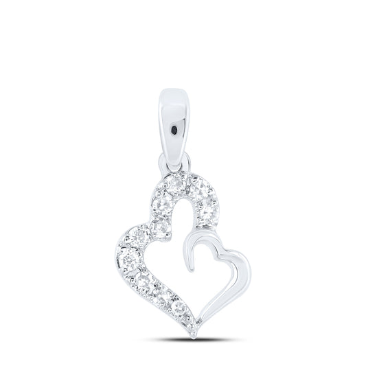 0.06 Ctw Natural Diamond Open Half Double Heart Pendant in 10k White Gold