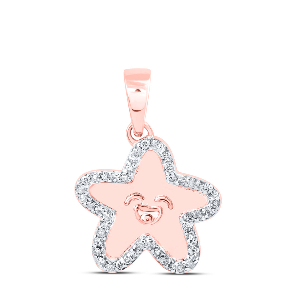 0.11 Ctw Natural Diamond Star Funny Face Pendant in 10k Rose Gold