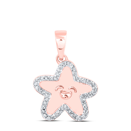0.11 Ctw Natural Diamond Star Funny Face Pendant in 10k Rose Gold