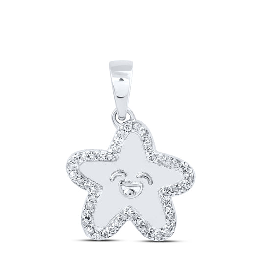 0.11 Ctw Natural Diamond Star Funny Face Pendant in 10k White Gold