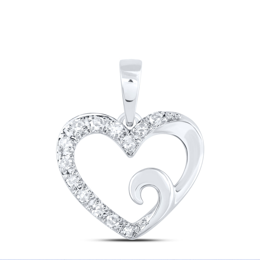 0.06 Ctw Natural Diamond Heart Wave Pendant in 10k White Gold