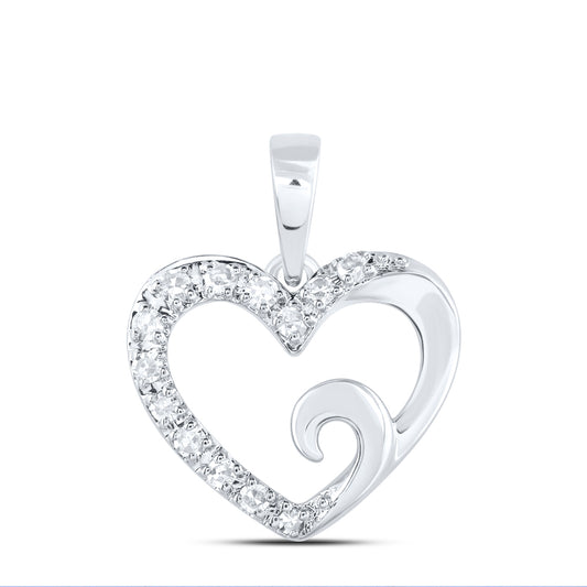 0.06 Ctw Natural Diamond Heart Wave Pendant in 10k White Gold
