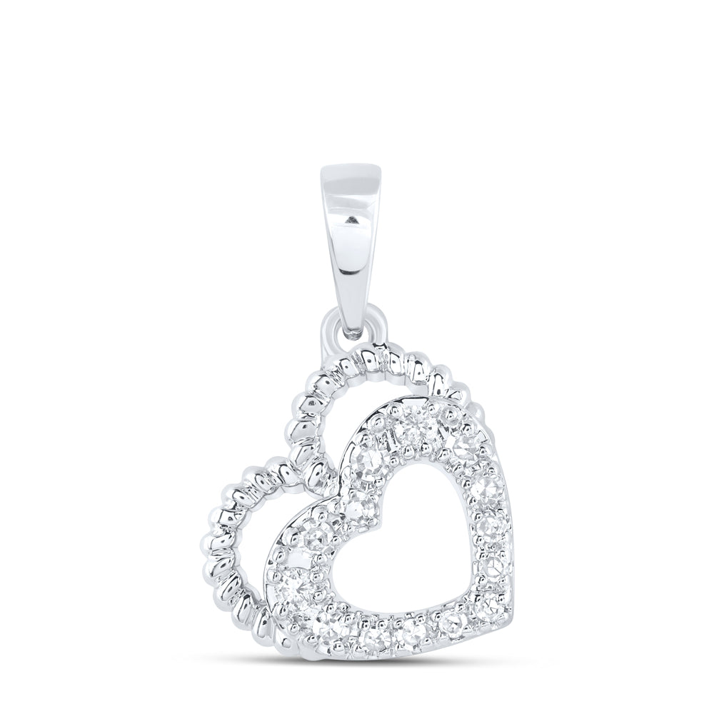 0.07 Ctw Natural Diamond Double Open Heart Pendant in 10k White Gold
