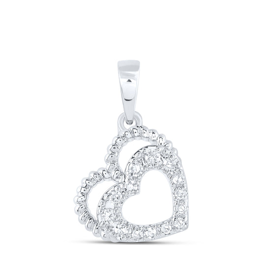0.07 Ctw Natural Diamond Double Open Heart Pendant in 10k White Gold