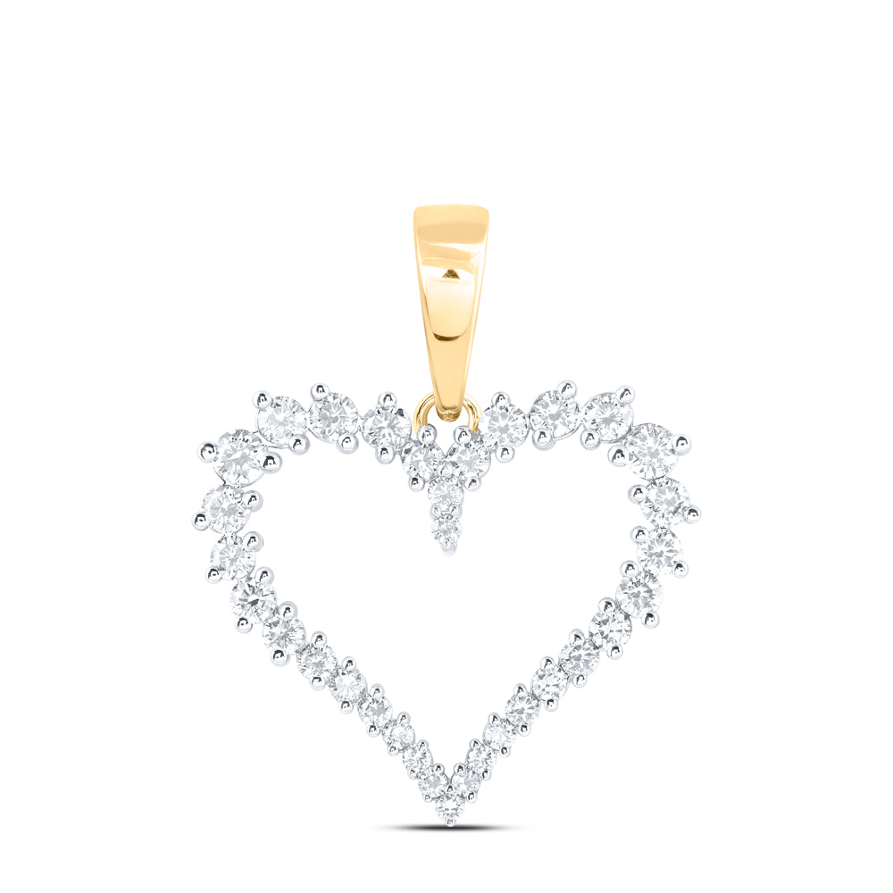 3.36 Ctw Natural Diamond Open Heart Pendant in 10k Yellow Gold