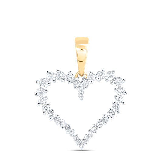 3.36 Ctw Natural Diamond Open Heart Pendant in 10k Yellow Gold