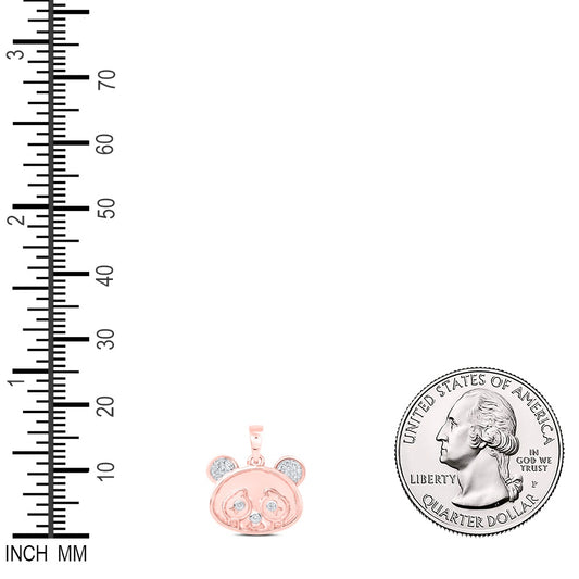 0.05 Ctw Natural Diamond Panda Head Animal Pendant in 10k Rose Gold