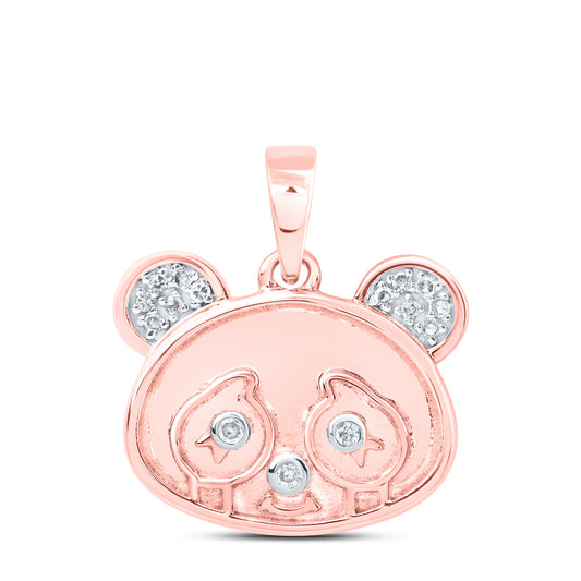 0.05 Ctw Natural Diamond Panda Head Animal Pendant in 10k Rose Gold