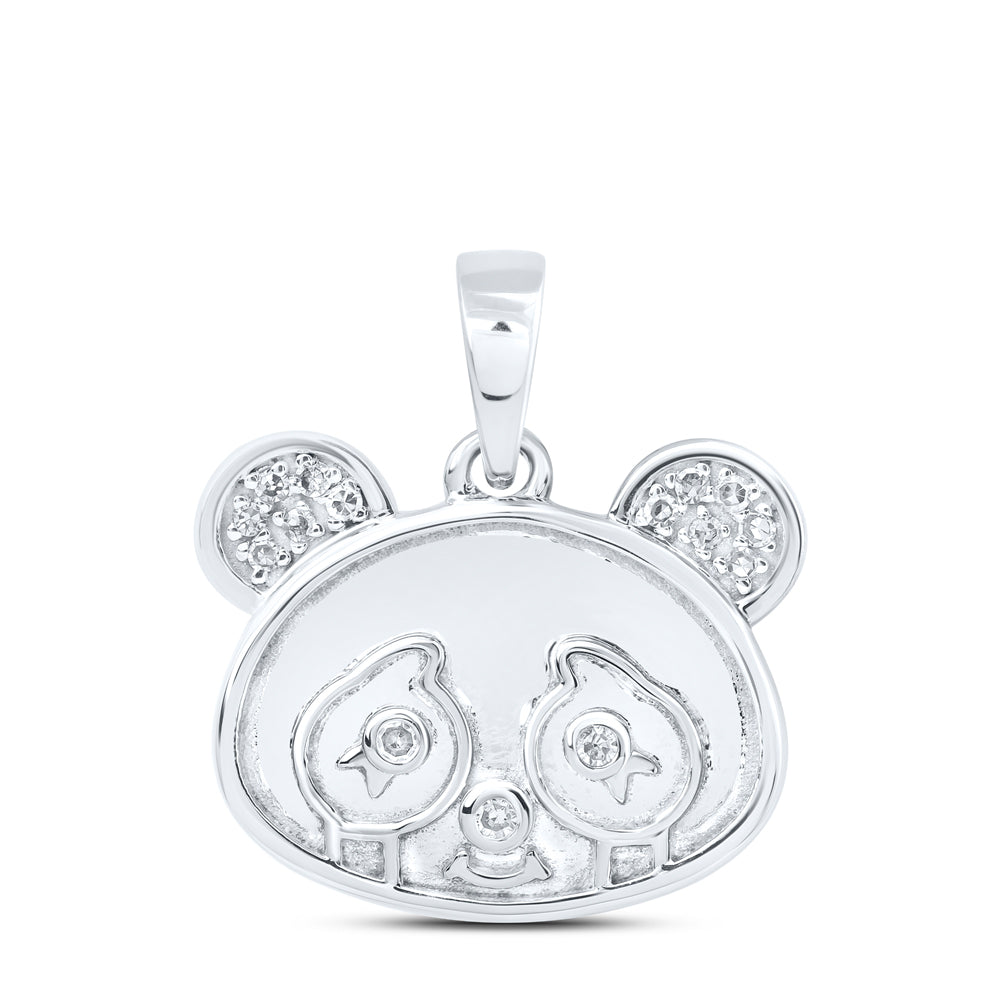 0.05 Ctw Natural Diamond Panda Head Animal Pendant in 10k White Gold
