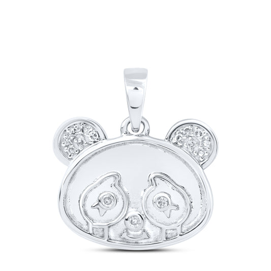 0.05 Ctw Natural Diamond Panda Head Animal Pendant in 10k White Gold