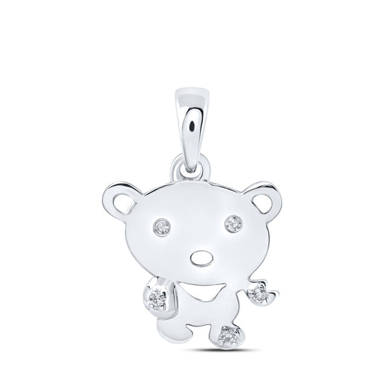 0.03 Ctw Natural Diamond Teddy Bear Pendant in 10k White Gold