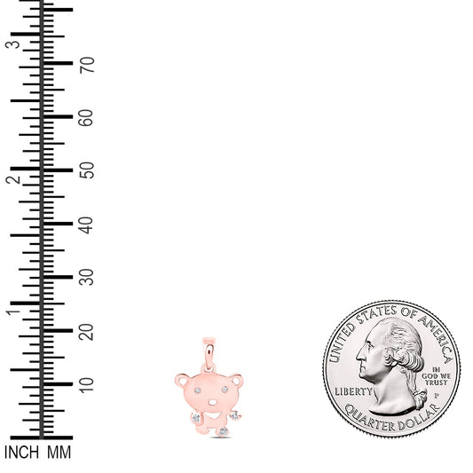 0.03 Ctw Natural Diamond Teddy Bear Pendant in 10k Rose Gold