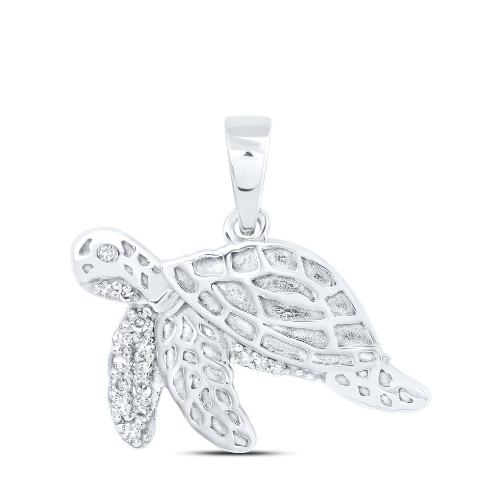 0.06 Ctw Natural Diamond Turtle Animal Fashion Pendant in 10k White Gold