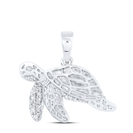 0.06 Ctw Natural Diamond Turtle Animal Fashion Pendant in 10k White Gold
