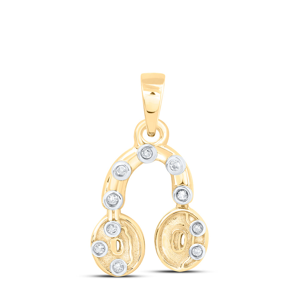 0.03 Ctw Natural Diamond Headphone Gift Pendant in 10k Yellow Gold