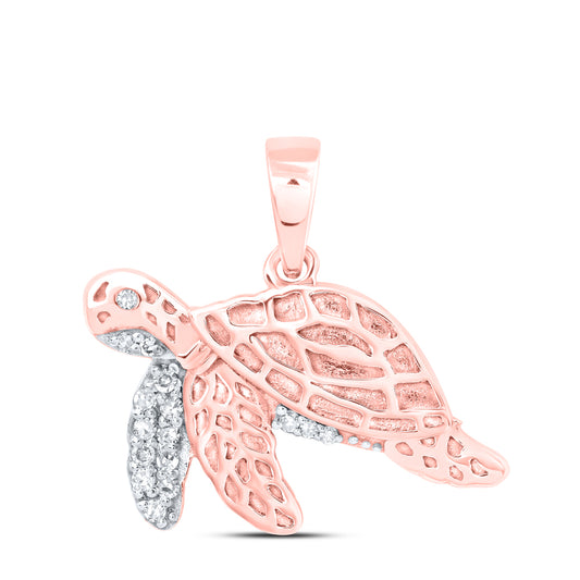 0.06 Ctw Natural Diamond Turtle Animal Fashion Pendant in 10k Rose Gold