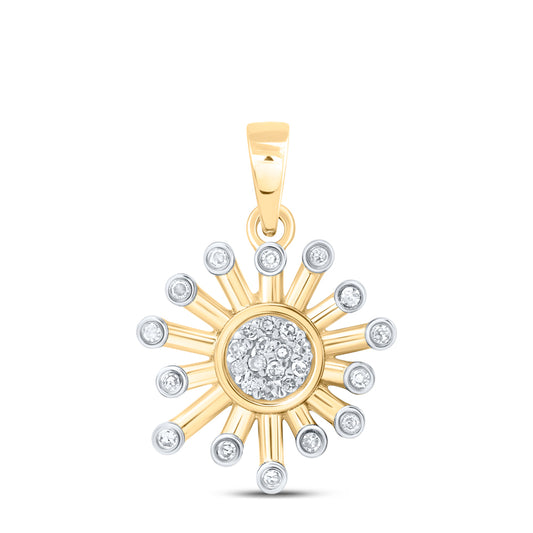0.1 Ctw Natural Diamond Sunburst Pendant in 10k Yellow Gold