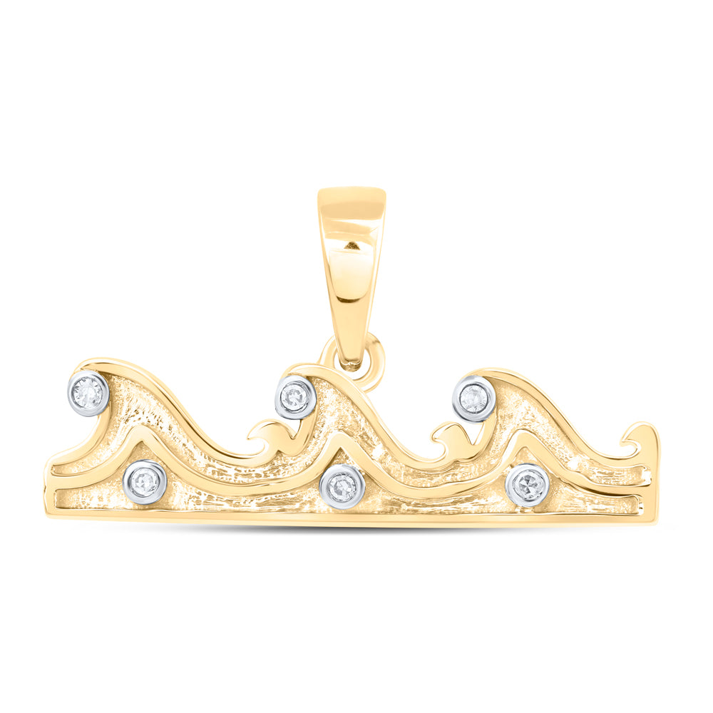 0.02 Ctw Natural Diamond Wave Pendant in 10k Yellow Gold
