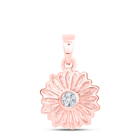 0.02 Ctw Natural Diamond Flower Pendant in 10k Rose Gold