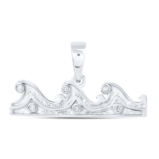 0.02 Ctw Natural Diamond Wave Pendant in 10k White Gold