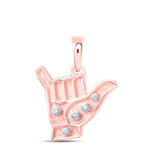 0.01 Ctw Natural Diamond I Love You Hand Sign Pendant in 10k Rose Gold
