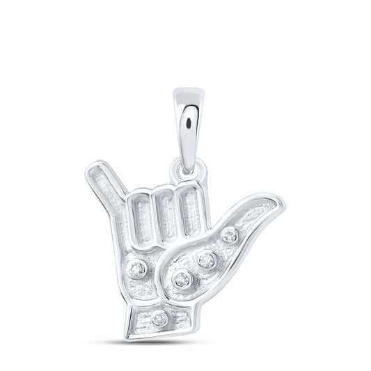 0.01 Ctw Natural Diamond I Love You Hand Sign Pendant in 10k White Gold