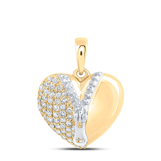 0.23 Ctw Natural Diamond Puff Heart Pendant in 10k Yellow Gold