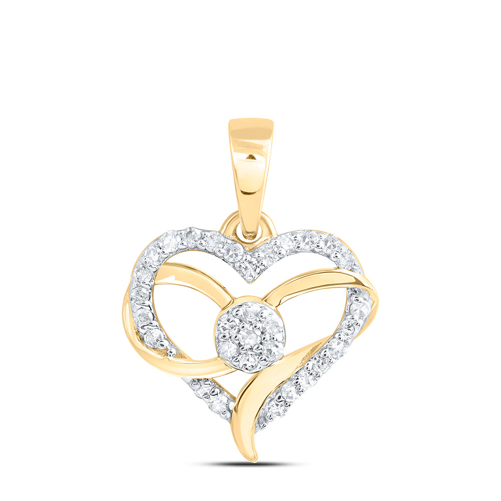 0.13 Ctw Natural Diamond Ribbon Open Heart Pendant in 10k Yellow Gold