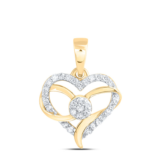 0.13 Ctw Natural Diamond Ribbon Open Heart Pendant in 10k Yellow Gold