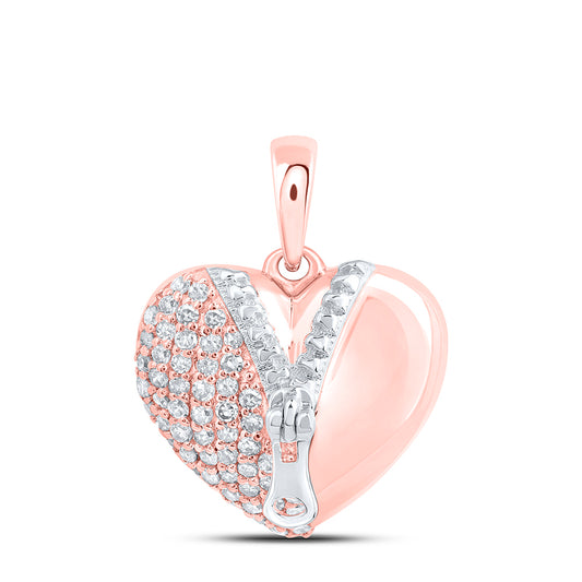 0.32 Ctw Natural Diamond Puff Heart Pendant in 10k Rose Gold