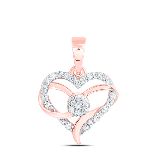 0.13 Ctw Natural Diamond Ribbon Open Heart Pendant in 10k Rose Gold
