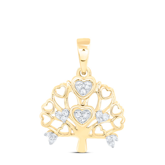 0.06 Ctw Natural Diamond Heart Tree Pendant in 10k Yellow Gold