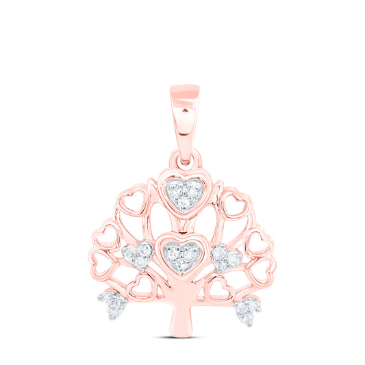 0.06 Ctw Natural Diamond Heart Tree Pendant in 10k Rose Gold