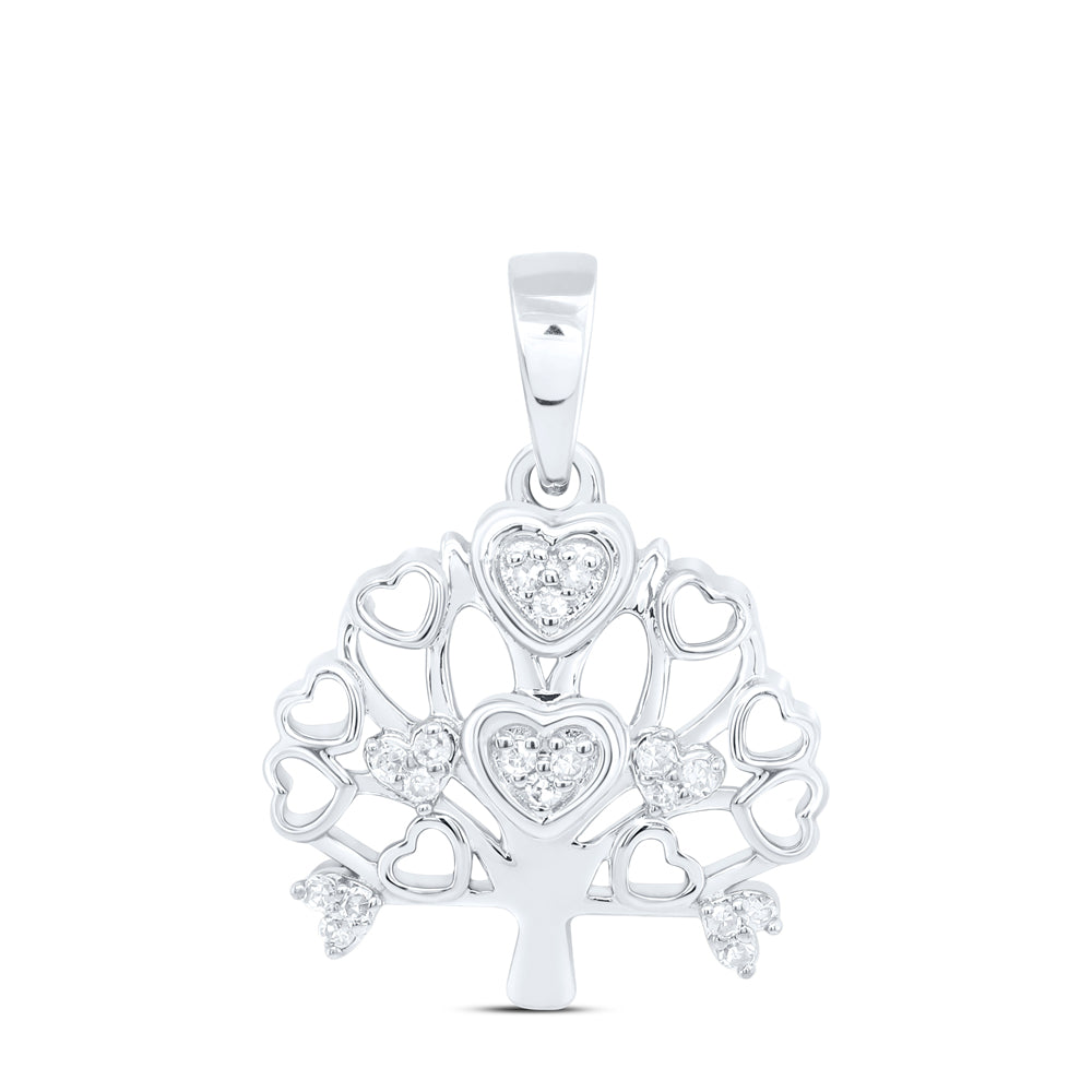 0.06 Ctw Natural Diamond Heart Tree Pendant in 10k White Gold