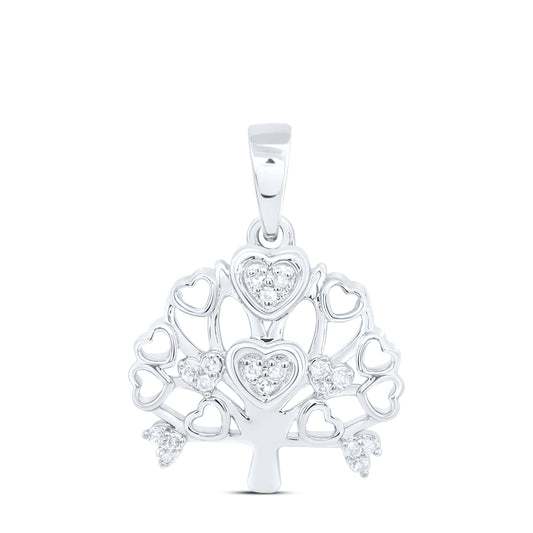 0.06 Ctw Natural Diamond Heart Tree Pendant in 10k White Gold