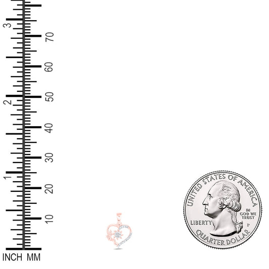 0.08 Ctw Natural Diamond Open Heart Flower Rose Pendant in 10k Rose Gold