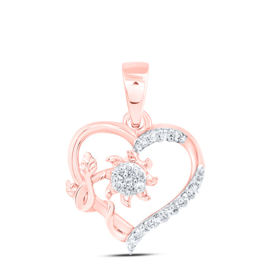 0.08 Ctw Natural Diamond Open Heart Flower Rose Pendant in 10k Rose Gold