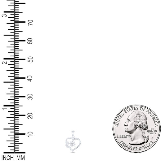 0.08 Ctw Natural Diamond Open Heart Flower Rose Pendant in 10k White Gold