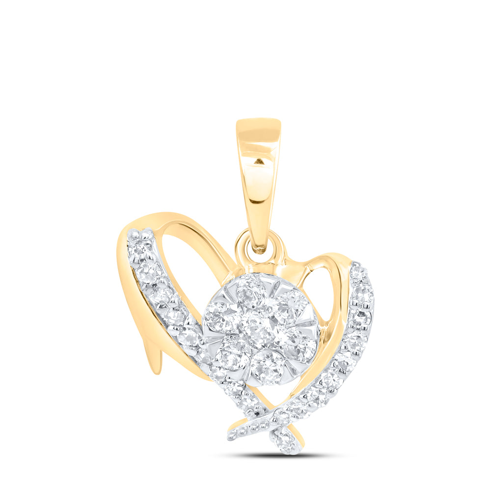 0.2 Ctw Natural Diamond Heart Gift Pendant in 10k Yellow Gold