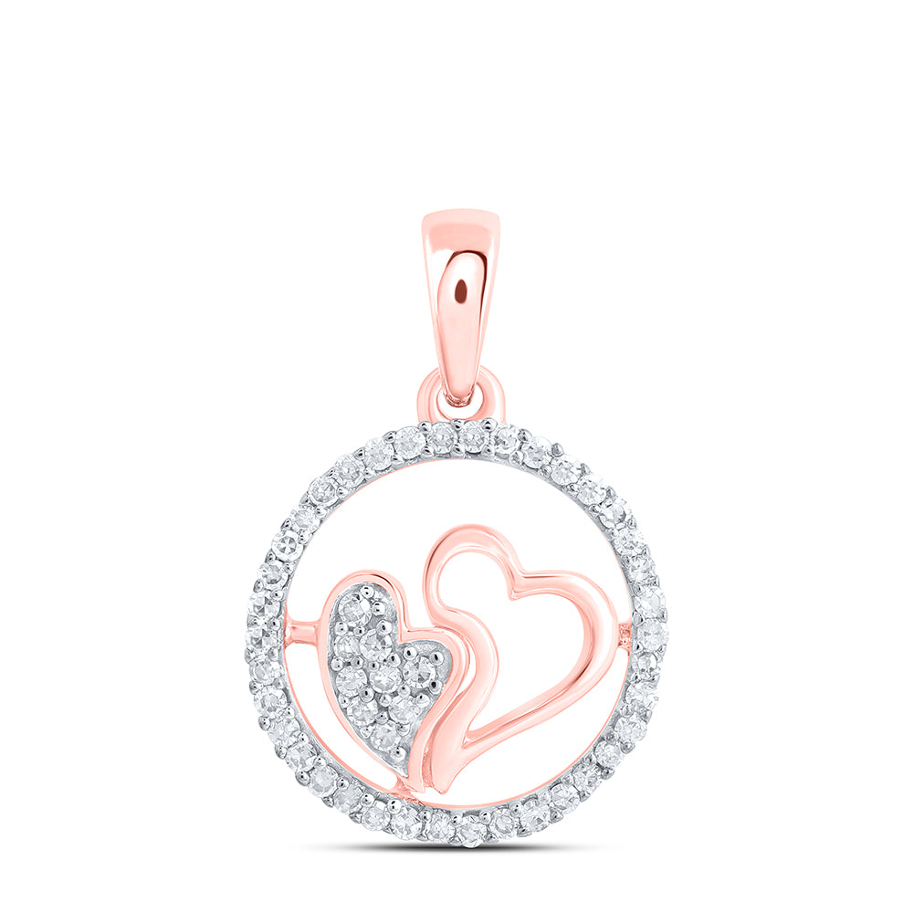 0.14 Ctw Natural Diamond Double Heart Circle Pendant in 10k Rose Gold