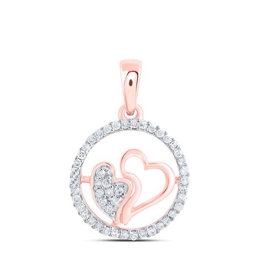 0.14 Ctw Natural Diamond Double Heart Circle Pendant in 10k Rose Gold