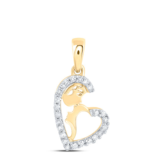 0.12 Ctw Natural Diamond Open Heart Pendant in 10k Yellow Gold