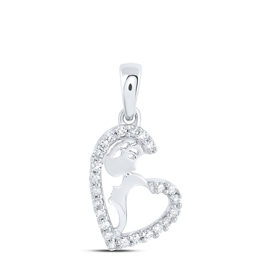 0.12 Ctw Natural Diamond Open Heart Pendant in 10k White Gold