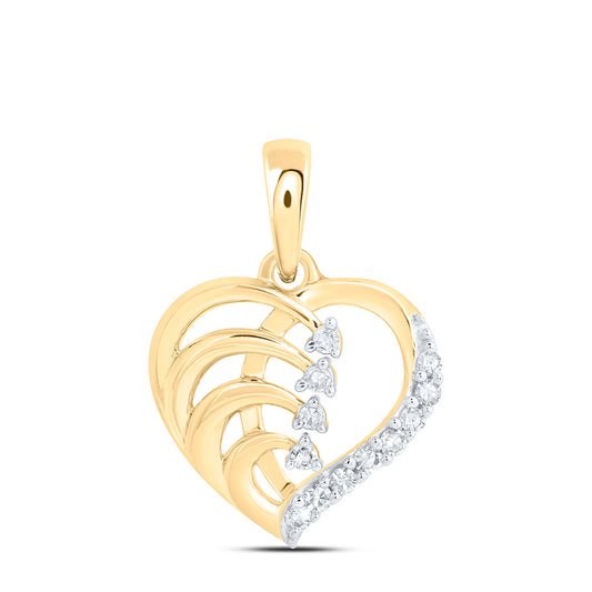 0.07 Ctw Natural Diamond Open Heart Wave Pendant in 10k Yellow Gold
